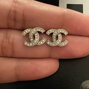 Chanel CC Logo Classic Crystal Earrings